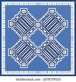 Antique azulejo tiles patchwork. Modern design. Vector seamless pattern texture. Blue spain and portuguese decor for bags, smartphone cases, T-shirts, linens or scrapbooking.