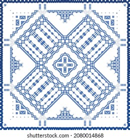 Antique azulejo tiles patchwork. Modern design. Vector seamless pattern texture. Blue spain and portuguese decor for bags, smartphone cases, T-shirts, linens or scrapbooking.