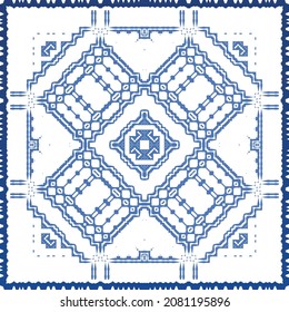 Antique azulejo tiles patchwork. Modern design. Vector seamless pattern texture. Blue spain and portuguese decor for bags, smartphone cases, T-shirts, linens or scrapbooking.