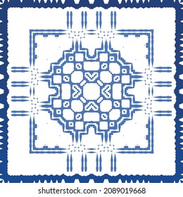 Antique azulejo tiles patchwork. Modern design. Vector seamless pattern texture. Blue spain and portuguese decor for bags, smartphone cases, T-shirts, linens or scrapbooking.