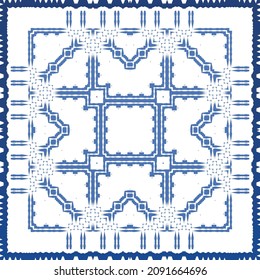 Antique azulejo tiles patchwork. Modern design. Vector seamless pattern texture. Blue spain and portuguese decor for bags, smartphone cases, T-shirts, linens or scrapbooking.