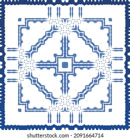 Antique azulejo tiles patchwork. Modern design. Vector seamless pattern texture. Blue spain and portuguese decor for bags, smartphone cases, T-shirts, linens or scrapbooking.