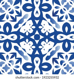 Antique azulejo tiles patchwork. Original design. Vector seamless pattern concept. Blue spain and portuguese decor for bags, smartphone cases, T-shirts, linens or scrapbooking.