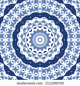 Antique azulejo tiles patchwork. Original design. Vector seamless pattern theme. Blue spain and portuguese decor for bags, smartphone cases, T-shirts, linens or scrapbooking.