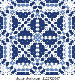 Antique azulejo tiles patchwork. Original design. Vector seamless pattern theme. Blue spain and portuguese decor for bags, smartphone cases, T-shirts, linens or scrapbooking.