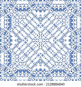 Antique azulejo tiles patchwork. Original design. Vector seamless pattern theme. Blue spain and portuguese decor for bags, smartphone cases, T-shirts, linens or scrapbooking.