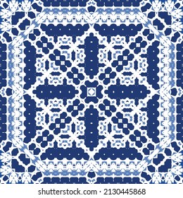 Antique azulejo tiles patchwork. Original design. Vector seamless pattern theme. Blue spain and portuguese decor for bags, smartphone cases, T-shirts, linens or scrapbooking.