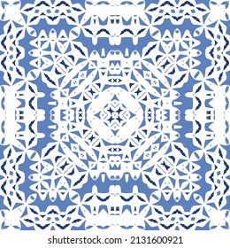 Antique azulejo tiles patchwork. Original design. Vector seamless pattern theme. Blue spain and portuguese decor for bags, smartphone cases, T-shirts, linens or scrapbooking.