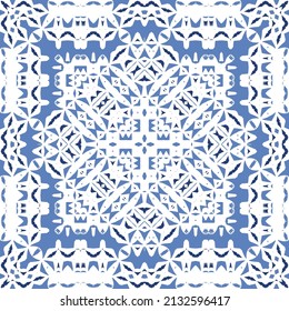 Antique azulejo tiles patchwork. Original design. Vector seamless pattern theme. Blue spain and portuguese decor for bags, smartphone cases, T-shirts, linens or scrapbooking.