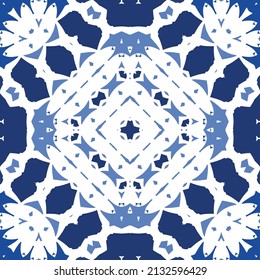 Antique azulejo tiles patchwork. Original design. Vector seamless pattern theme. Blue spain and portuguese decor for bags, smartphone cases, T-shirts, linens or scrapbooking.