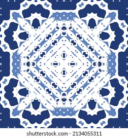 Antique azulejo tiles patchwork. Original design. Vector seamless pattern theme. Blue spain and portuguese decor for bags, smartphone cases, T-shirts, linens or scrapbooking.