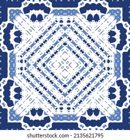 Antique azulejo tiles patchwork. Original design. Vector seamless pattern theme. Blue spain and portuguese decor for bags, smartphone cases, T-shirts, linens or scrapbooking.