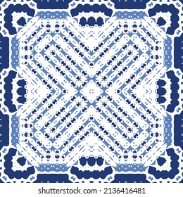 Antique azulejo tiles patchwork. Original design. Vector seamless pattern theme. Blue spain and portuguese decor for bags, smartphone cases, T-shirts, linens or scrapbooking.