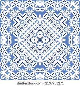 Antique azulejo tiles patchwork. Original design. Vector seamless pattern theme. Blue spain and portuguese decor for bags, smartphone cases, T-shirts, linens or scrapbooking.