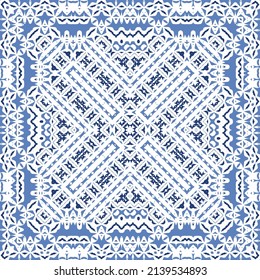 Antique azulejo tiles patchwork. Original design. Vector seamless pattern theme. Blue spain and portuguese decor for bags, smartphone cases, T-shirts, linens or scrapbooking.