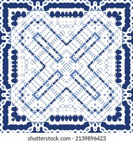 Antique azulejo tiles patchwork. Original design. Vector seamless pattern theme. Blue spain and portuguese decor for bags, smartphone cases, T-shirts, linens or scrapbooking.
