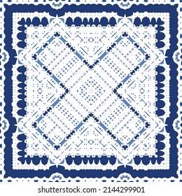 Antique azulejo tiles patchwork. Original design. Vector seamless pattern theme. Blue spain and portuguese decor for bags, smartphone cases, T-shirts, linens or scrapbooking.