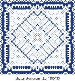 Antique azulejo tiles patchwork. Original design. Vector seamless pattern theme. Blue spain and portuguese decor for bags, smartphone cases, T-shirts, linens or scrapbooking.