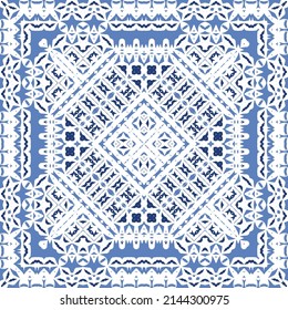 Antique azulejo tiles patchwork. Original design. Vector seamless pattern theme. Blue spain and portuguese decor for bags, smartphone cases, T-shirts, linens or scrapbooking.