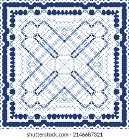 Antique azulejo tiles patchwork. Original design. Vector seamless pattern theme. Blue spain and portuguese decor for bags, smartphone cases, T-shirts, linens or scrapbooking.