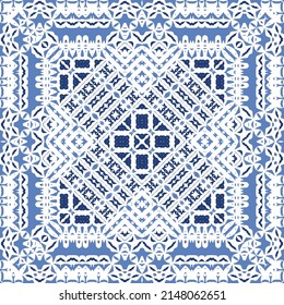 Baldosas de azulejos antiguos. Diseño original. Tema del patrón sin fisuras del vector. España azul y decoración portuguesa para bolsas, estuches para smartphones, camisetas, ropa de cama o scrapbooking.