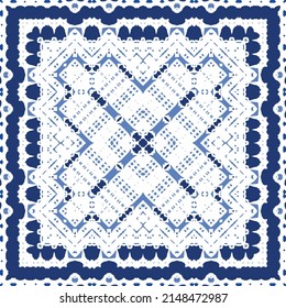 Antique azulejo tiles patchwork. Original design. Vector seamless pattern theme. Blue spain and portuguese decor for bags, smartphone cases, T-shirts, linens or scrapbooking.