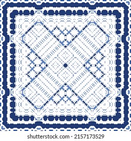 Antique azulejo tiles patchwork. Original design. Vector seamless pattern theme. Blue spain and portuguese decor for bags, smartphone cases, T-shirts, linens or scrapbooking.