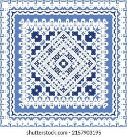 Antique azulejo tiles patchwork. Original design. Vector seamless pattern theme. Blue spain and portuguese decor for bags, smartphone cases, T-shirts, linens or scrapbooking.