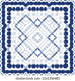 Antique azulejo tiles patchwork. Original design. Vector seamless pattern theme. Blue spain and portuguese decor for bags, smartphone cases, T-shirts, linens or scrapbooking.