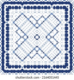 Antique azulejo tiles patchwork. Original design. Vector seamless pattern theme. Blue spain and portuguese decor for bags, smartphone cases, T-shirts, linens or scrapbooking.