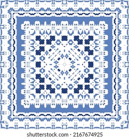 Antique azulejo tiles patchwork. Original design. Vector seamless pattern theme. Blue spain and portuguese decor for bags, smartphone cases, T-shirts, linens or scrapbooking.