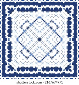 Antique azulejo tiles patchwork. Original design. Vector seamless pattern theme. Blue spain and portuguese decor for bags, smartphone cases, T-shirts, linens or scrapbooking.