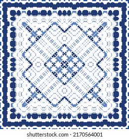 Antique azulejo tiles patchwork. Original design. Vector seamless pattern theme. Blue spain and portuguese decor for bags, smartphone cases, T-shirts, linens or scrapbooking.
