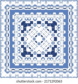 Antique azulejo tiles patchwork. Original design. Vector seamless pattern theme. Blue spain and portuguese decor for bags, smartphone cases, T-shirts, linens or scrapbooking.