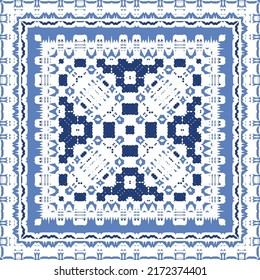 Antique azulejo tiles patchwork. Original design. Vector seamless pattern theme. Blue spain and portuguese decor for bags, smartphone cases, T-shirts, linens or scrapbooking.