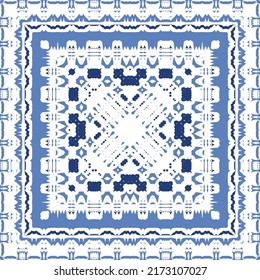 Antique azulejo tiles patchwork. Original design. Vector seamless pattern theme. Blue spain and portuguese decor for bags, smartphone cases, T-shirts, linens or scrapbooking.