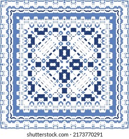 Antique azulejo tiles patchwork. Original design. Vector seamless pattern theme. Blue spain and portuguese decor for bags, smartphone cases, T-shirts, linens or scrapbooking.