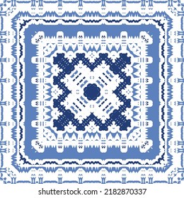 Antique azulejo tiles patchwork. Original design. Vector seamless pattern theme. Blue spain and portuguese decor for bags, smartphone cases, T-shirts, linens or scrapbooking.
