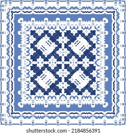 Antique azulejo tiles patchwork. Original design. Vector seamless pattern theme. Blue spain and portuguese decor for bags, smartphone cases, T-shirts, linens or scrapbooking.