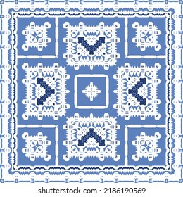 Antique azulejo tiles patchwork. Original design. Vector seamless pattern theme. Blue spain and portuguese decor for bags, smartphone cases, T-shirts, linens or scrapbooking.