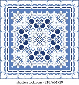 Antique azulejo tiles patchwork. Original design. Vector seamless pattern theme. Blue spain and portuguese decor for bags, smartphone cases, T-shirts, linens or scrapbooking.