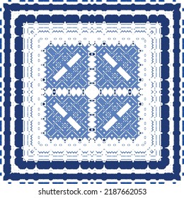 Antique azulejo tiles patchwork. Original design. Vector seamless pattern theme. Blue spain and portuguese decor for bags, smartphone cases, T-shirts, linens or scrapbooking.