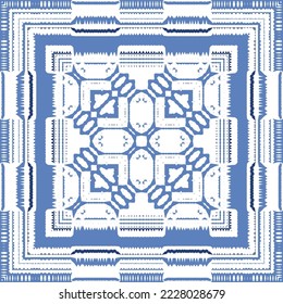 Antique azulejo tiles patchwork. Original design. Vector seamless pattern theme. Blue spain and portuguese decor for bags, smartphone cases, T-shirts, linens or scrapbooking.