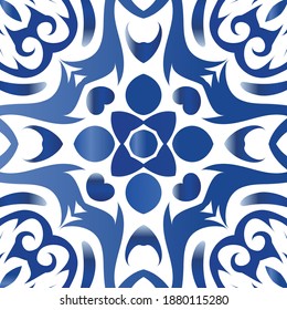 Antique azulejo tiles patchwork. Stylish design. Vector seamless pattern theme. Blue spain and portuguese decor for bags, smartphone cases, T-shirts, linens or scrapbooking.