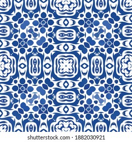 Antique azulejo tiles patchwork. Stylish design. Vector seamless pattern theme. Blue spain and portuguese decor for bags, smartphone cases, T-shirts, linens or scrapbooking.
