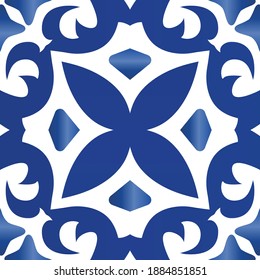 Baldosas de azulejos antiguos. Diseño elegante. Ilustración de patrones sin fisuras del vector. España azul y decoración portuguesa para bolsas, estuches para smartphones, camisetas, ropa de cama o scrapbooking.