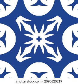 Antique azulejo tiles patchwork. Stylish design. Vector seamless pattern texture. Blue spain and portuguese decor for bags, smartphone cases, T-shirts, linens or scrapbooking.