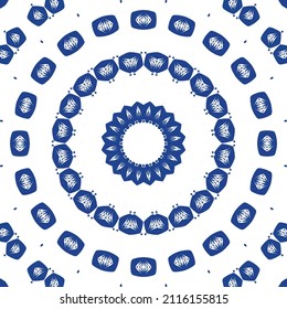 Antique azulejo tiles patchwork. Stylish design. Vector seamless pattern theme. Blue spain and portuguese decor for bags, smartphone cases, T-shirts, linens or scrapbooking.