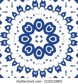 Antique azulejo tiles patchwork. Stylish design. Vector seamless pattern theme. Blue spain and portuguese decor for bags, smartphone cases, T-shirts, linens or scrapbooking.