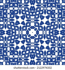 Antique azulejo tiles patchwork. Stylish design. Vector seamless pattern theme. Blue spain and portuguese decor for bags, smartphone cases, T-shirts, linens or scrapbooking.